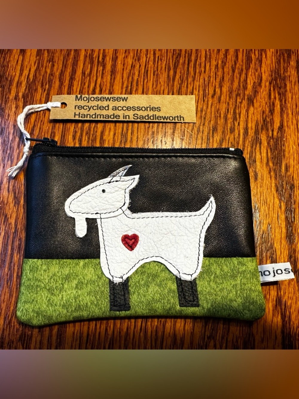 Leather Coin Purse with Goat Appliqué Hand Made in England